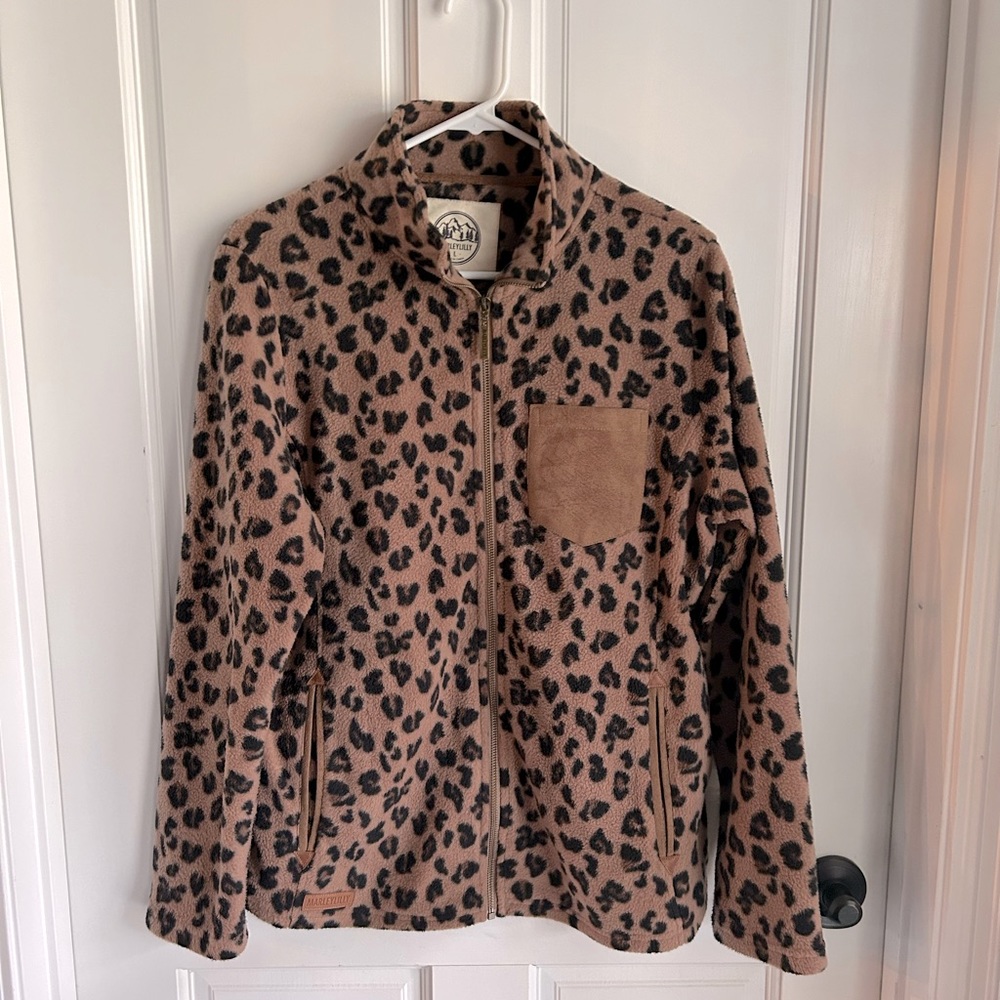 Leopard Fleece Zip up Sweater